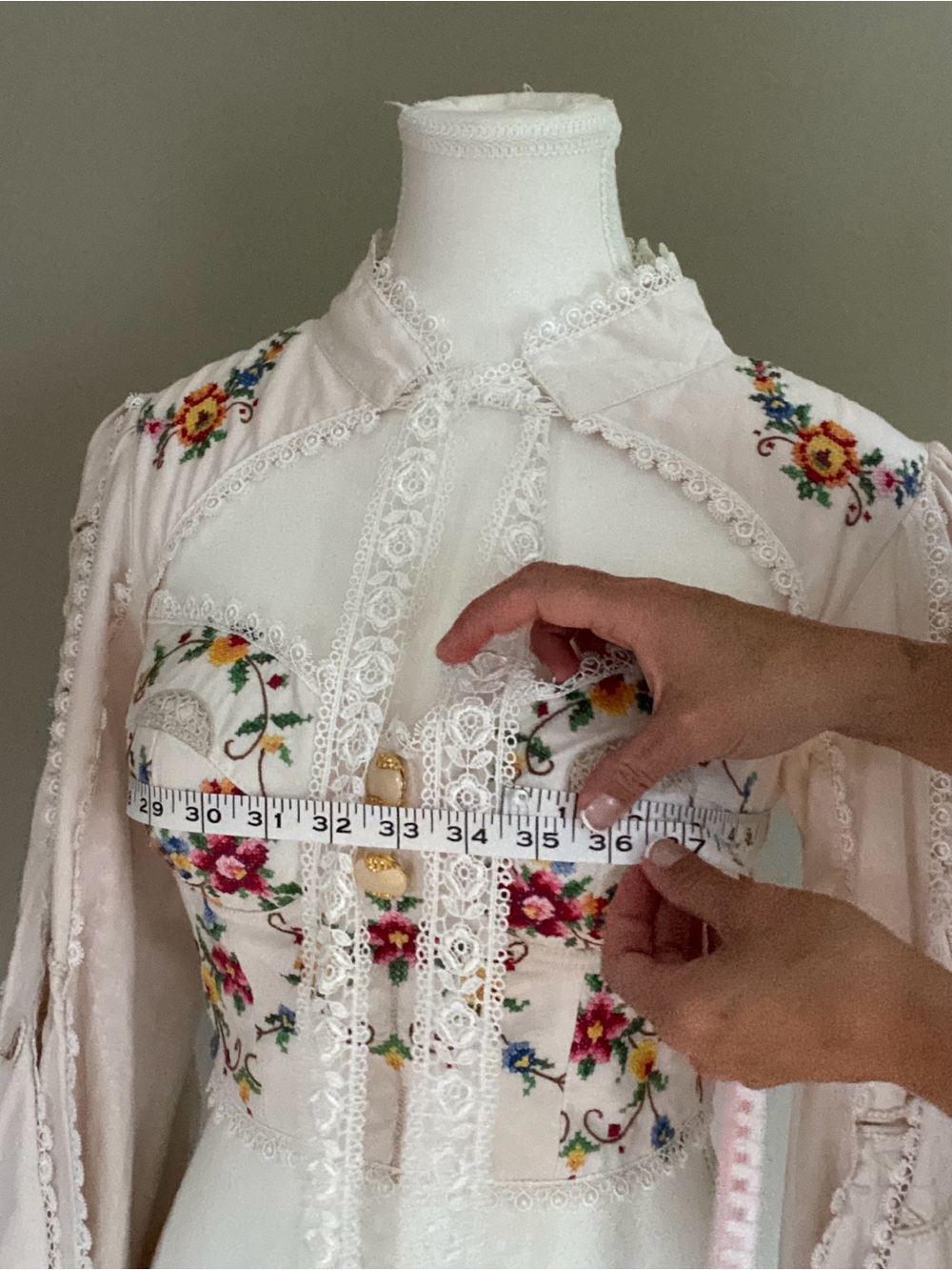 Embroidered Ivory Lace Tie-Neck Blouse - Picture 12 of 15